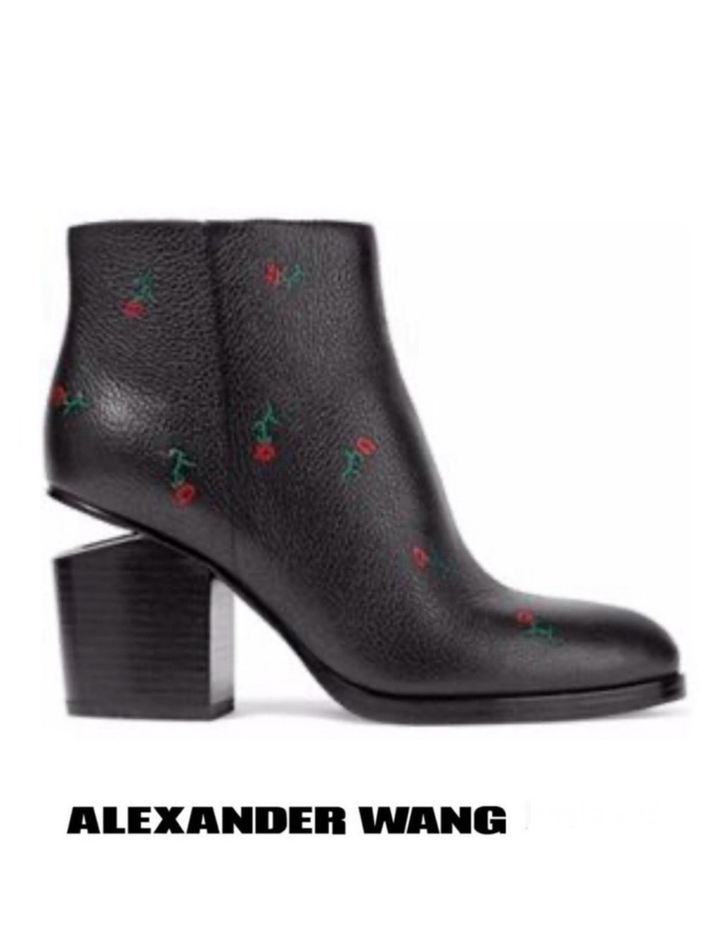 ALEXANDER WANG Gabi Black Leather Roses Silver Cutout Pointed Ankle Boots Sz 38